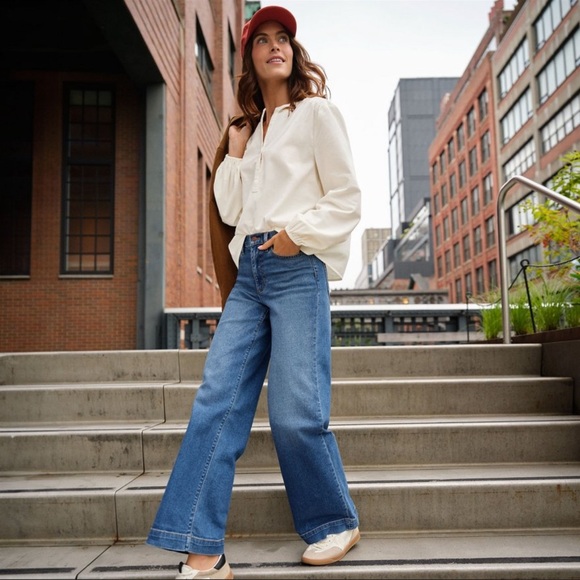 Lands' End Women's Recover High Rise Wide Leg Blue Jeans 10 - Indigo Tide Blue - Picture 4 of 16